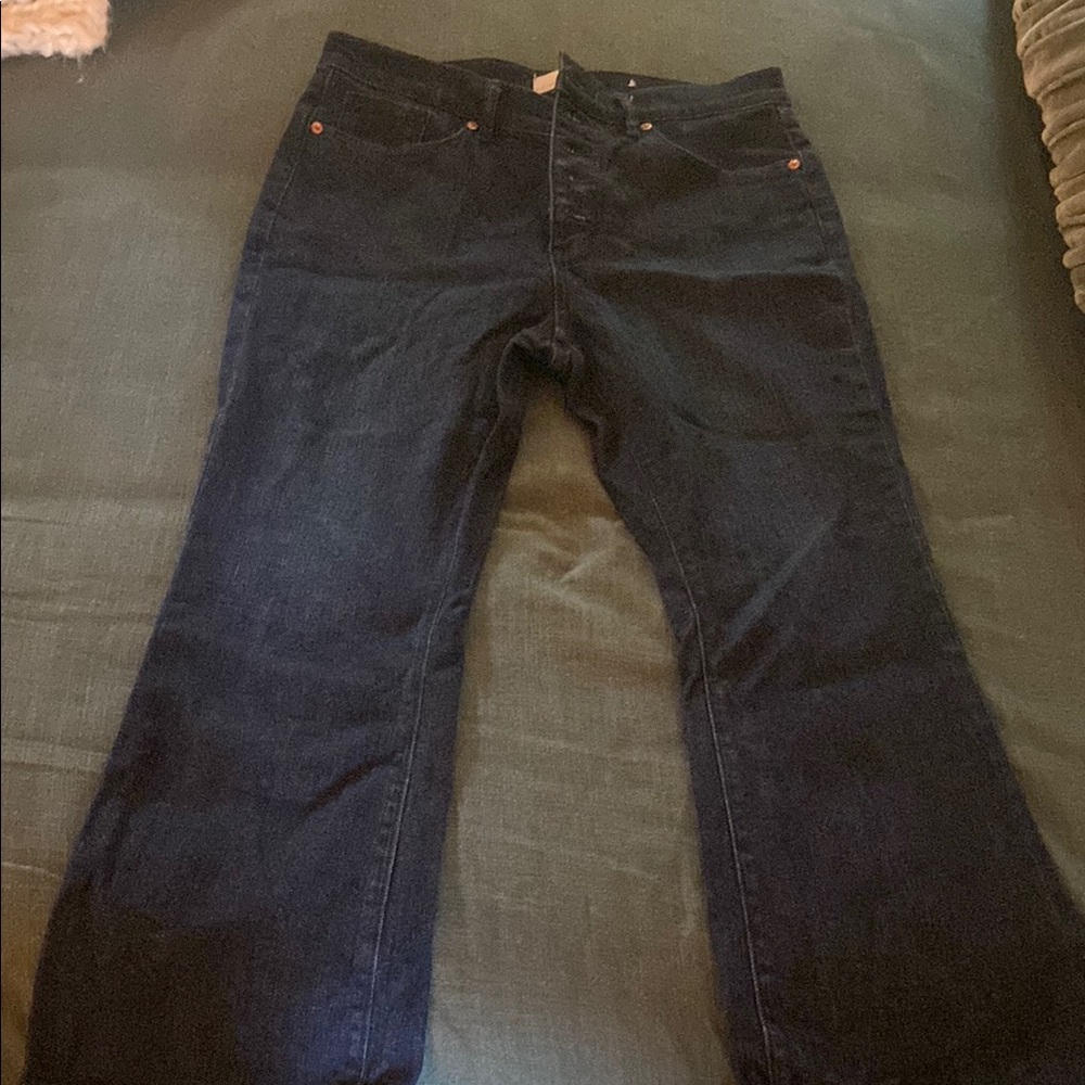 LOFT dark denim button down cropped flare jean